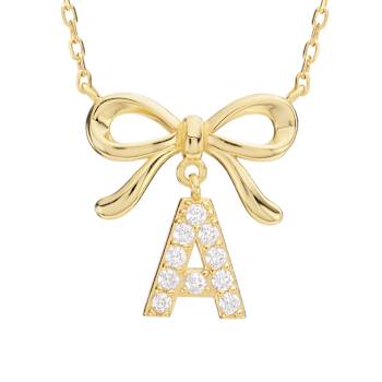 Initial A Bow CZ Necklace In 14K Gold Over Sterling Silver 0.23ctw