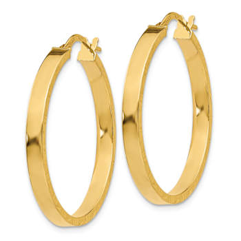 14k Yellow Gold Diamond-Cut Edge 1 1/4" Large Polished Hoop Earrings