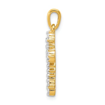 14K Yellow Gold and Rhodium 1/10ct. Diamond Fleur de Lis Cross Pendant