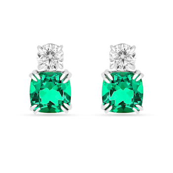Green Lab Created Emerald and Moissanite Sterling Silver Stud Earrings