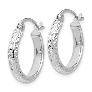 Rhodium Over 14k White Gold 9/16" Diamond-Cut Hoop Earrings