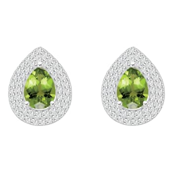 8x5mm Pear Shape Peridot And White Topaz Rhodium Over Sterling Silver
Double Halo Stud Earrings