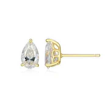 Pear Shape Moissanite 14k Yellow Gold Over Silver Stud Earrings 1.90ctw DEW