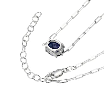 Blue Lab Created Sapphire Rhodium Over Sterling Silver Paperclip
Necklace 2.37ctw