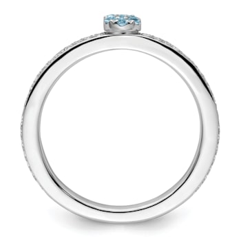 14K White Gold Stackable Expressions Aquamarine and Diamond Ring 0.075ctw