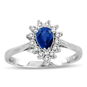 0.69ctw Pear Shaped Sapphire and Diamond Ring in 14k White Gold