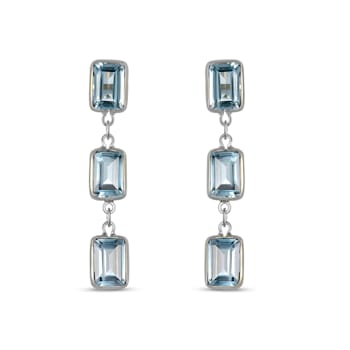 Blue Topaz 7x5mm Rectangular Octagonal 14K White Gold Dangle Earrings