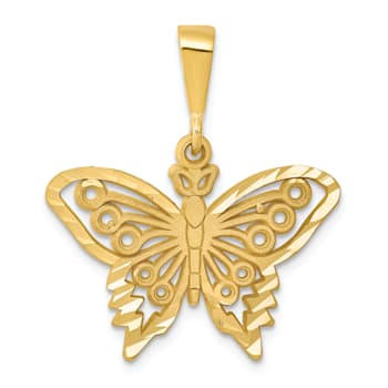 14k Yellow Gold Diamond-Cut and Brushed Butterfly Pendant