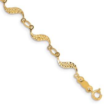 14k Yellow Gold 5mm Diamond-Cut Fancy Link Bracelet