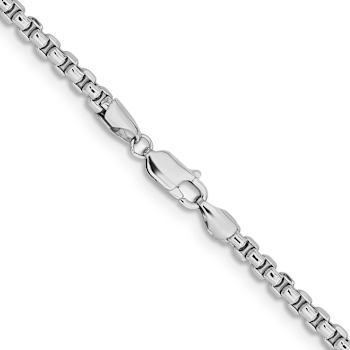 Rhodium Over 14k White Gold 3.6mm Round Box Link 20 Inch Chain