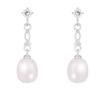 White Cultured Freshwater Pearl and Cubic Zirconia Rhodium Over Sterling
Silver 7-8mm Drop Earrings
