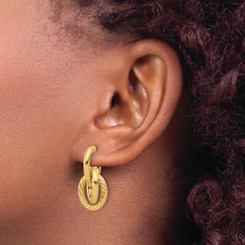 14k Yellow Gold Polished and Textured Oval Dangle Earrings