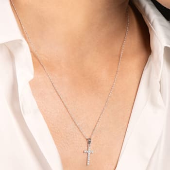 White Cubic Zirconia 14k White Gold Cross Pendant With Chain 0.30ctw