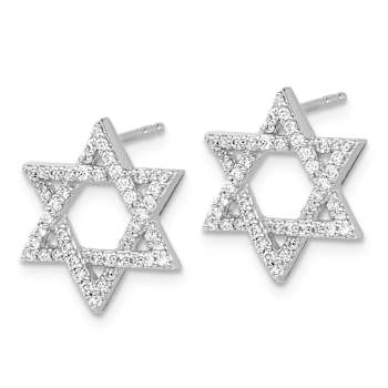 Rhodium Over 14k White Gold Diamond Star of David Stud Earrings