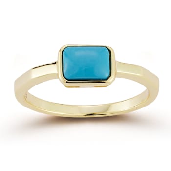 Rachel Zoe Rectangular Lab-Created Turquoise Solitaire Ring in 14K Gold
Over Sterling Silver
