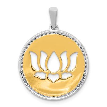 14K Two-tone Gold  Diamond Lotus Flower Pendant