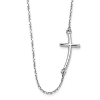 Rhodium Over 14K White Gold Large Sideways Curved Cross Necklace