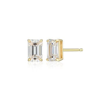 Emerald Cut Moissanite 14k Yellow Gold Over Silver Stud Earrings 1.16ctw DEW