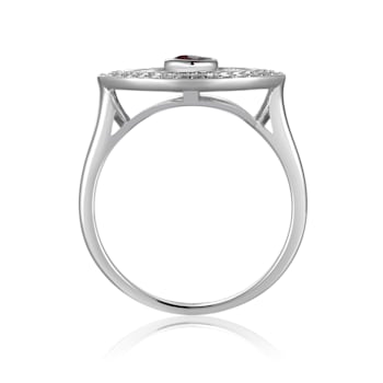 Lab Created Alexandrite with Moissanite Accents Rhodium Over Sterling
Silver Evil Eye Ring
