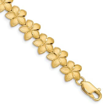 14k Yellow Gold Brushed and Diamond-Cut Plumeria Link Bracelet