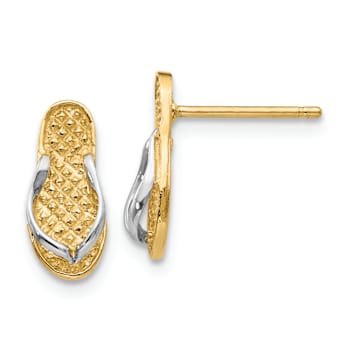 14k Yellow Gold and Rhodium Over 14k Yellow Gold Textured Flip Flop Earrings