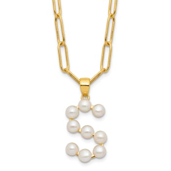 Gold Tone Sterling Silver 3-5.5mm Freshwater Cultured Pearl LETTER S
18-inch Necklace