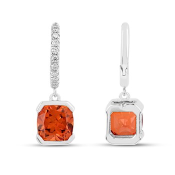 Peach Orange Lab Created Padparadscha Sapphire & Moissanite Rhodium
Over Silver Drop Earrings