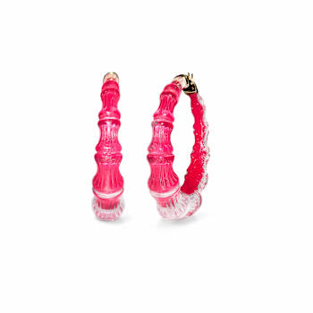 14K Yellow Gold Over Sterling Silver Acrylic and Hand Painted Enamel
Bamboo Illusion Hoops in Pink
