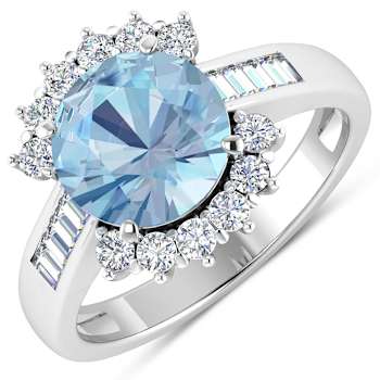 3.33ctw Blue Aquamarine and Diamond 14K White Gold Halo Ring
