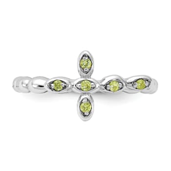 Rhodium Over Sterling Silver Stackable Expressions Cross Peridot Ring 0.09ctw