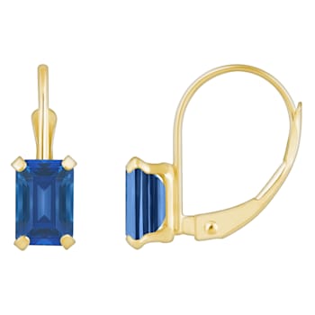 6x4mm Emerald Cut Created Sapphire 10k Yellow Gold Drop Earrings