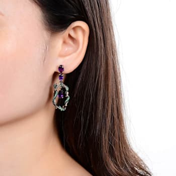Amethyst and Green Nanocrystal Black Rhodium Over Sterling Silver Earrings