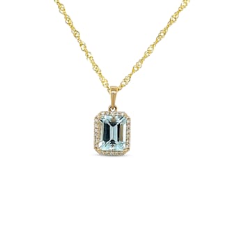 14K Yellow Gold 9x7mm Rectangular Octagonal Aquamarine and Diamond
Pendant 1.94ctw