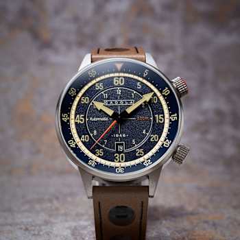 Cadola Rally Timer Blue Dial White Bezel Tan Stainless Steel Band
Automatic Watch