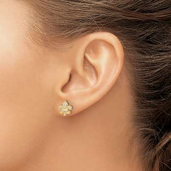 14k Yellow Gold and Rhodium Over 14k Yellow Gold Diamond 10mm Fleur de
Lis Stud Earrings