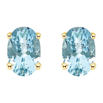 6x4mm Oval Aquamarine 14k Yellow Gold Stud Earrings