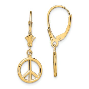 14k Yellow Gold Textured Peace Symbol Earrings