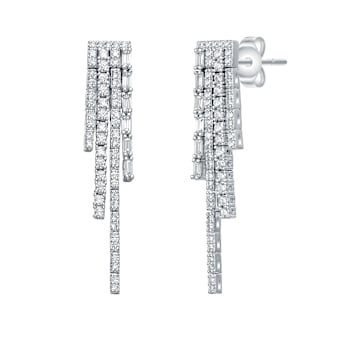 Graduated Fringe CZ Dangle Earrings In Sterling Silver