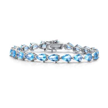 Blue Topaz Color CZ Pear Shape Tennis Bracelet In White Rhodium Over Brass