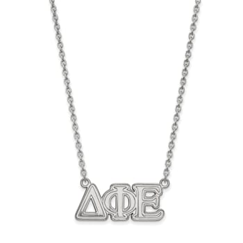 Rhodium Over Sterling Silver LogoArt Delta Phi Epsilon Medium Pendant Necklace