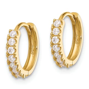14K Yellow Gold Polished Cubic Zirconia 2mm Hinged Huggie Hoop Earrings