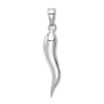 14k White Gold Large 3D Italian Horn Pendant