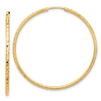 14k Yellow Gold 1 3/8" Diamond-Cut Endless Hoop Earrings