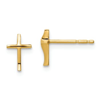 14k Yellow Gold Children's Cross Stud Earrings