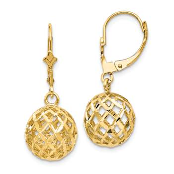 14k Yellow Gold Polished and Diamond-Cut Mesh Ball Dangle Earrings