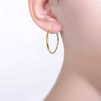 Clear Cubic Zirconia, 14k Gold Over Sterling Silver with 3-Stone C-Hoop
Earrings 0.28ctw