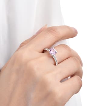 Lab Created Pink Sapphire with White Topaz Accents Rhodium Over Sterling
Silver Ring