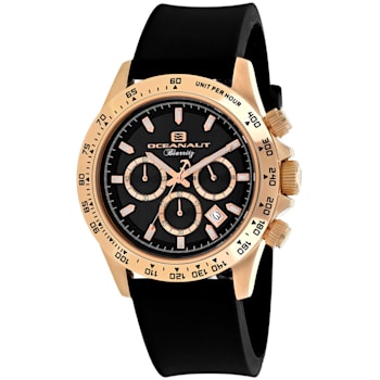 Oceanaut Men's Biarritz Black Dial, Rose Bezel, Black Rubber Strap Watch