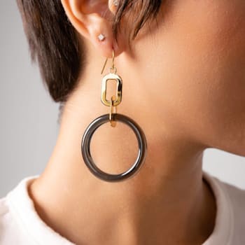 14K Yellow Gold Over Sterling Silver Acrylic Dangle Link Earrings in Blackberry