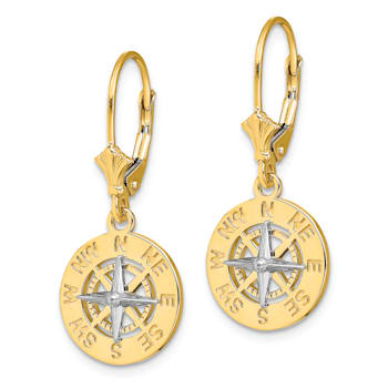 14k Yellow Gold and 14k White Gold Mini Nautical Compass Dangle Earrings